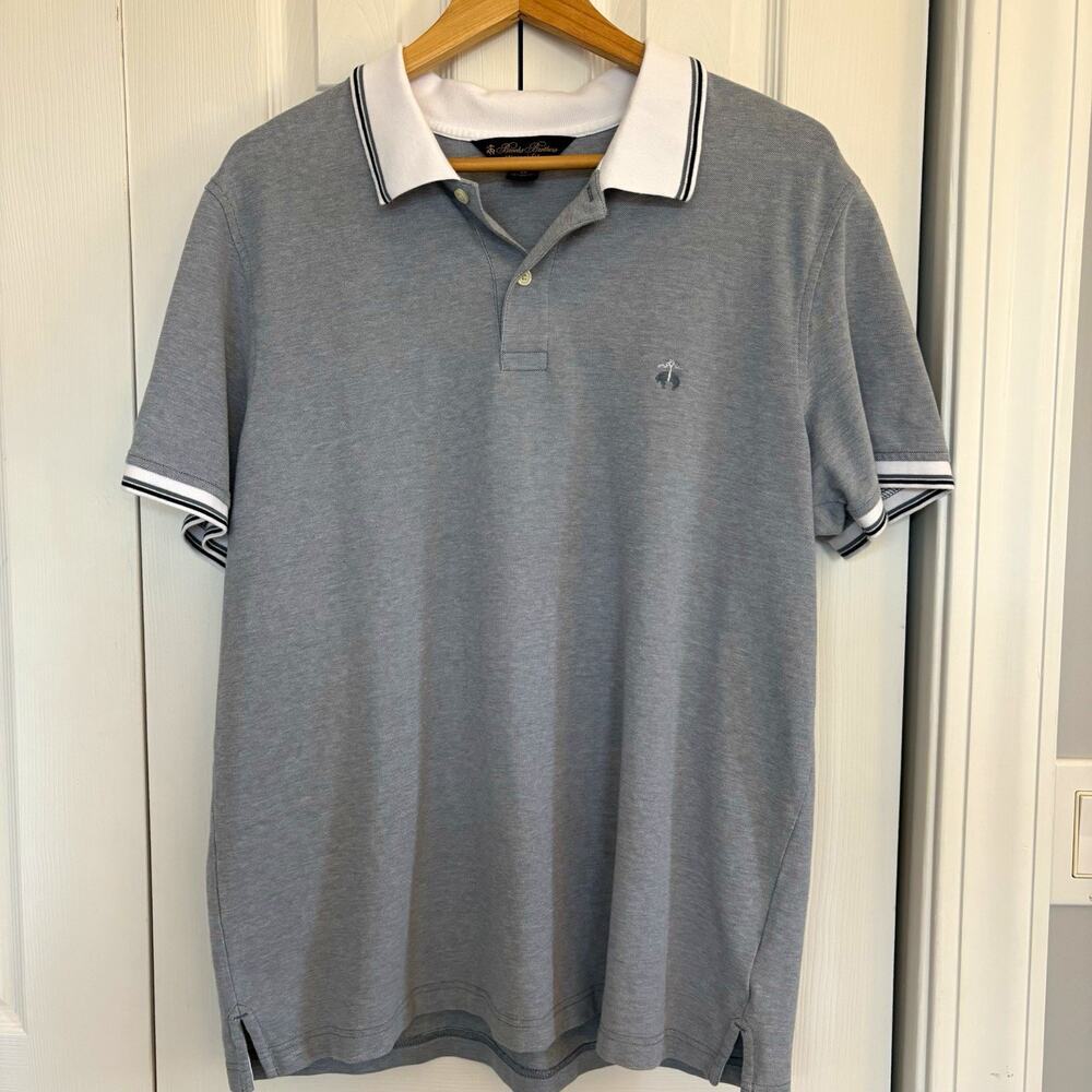 Brooks Brothers Original Fit Polo Mens XL Gray Contrast Collar Cotton Stretch - Picture 1 of 9